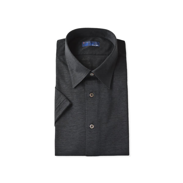 【日本製】 ワイシャツ メンズ 半袖 ビジネス プレミアム リネン100% 柔らかい 無地 レギュラーカラー ブラック(SHKJ23-033-bk)