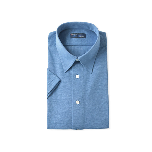 【日本製】 ワイシャツ メンズ 半袖 ビジネス プレミアム リネン100% 柔らかい 無地 レギュラーカラー ブルー(SHKJ23-033-bl)