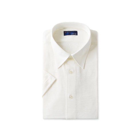 【日本製】 ワイシャツ メンズ 半袖 ビジネス プレミアム リネン100% 柔らかい 無地 レギュラーカラー ホワイト(SHKJ23-033-wh)