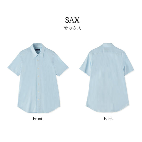 【日本製】 ワイシャツ メンズ ビジネス 半袖 接触冷感 イージーケア ノーアイロン 無地 レギュラーカラー イージーフォーマルシャツ ネイビー(SHKS23-034-na)