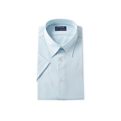 【日本製】 ワイシャツ メンズ ビジネス 半袖 接触冷感 イージーケア ノーアイロン 無地 レギュラーカラー イージーフォーマルシャツ サックス(SHKS23-034-sa)