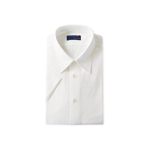 【日本製】 ワイシャツ メンズ ビジネス 半袖 接触冷感 イージーケア ノーアイロン 無地 レギュラーカラー イージーフォーマルシャツ ホワイト(SHKS23-034-wh)