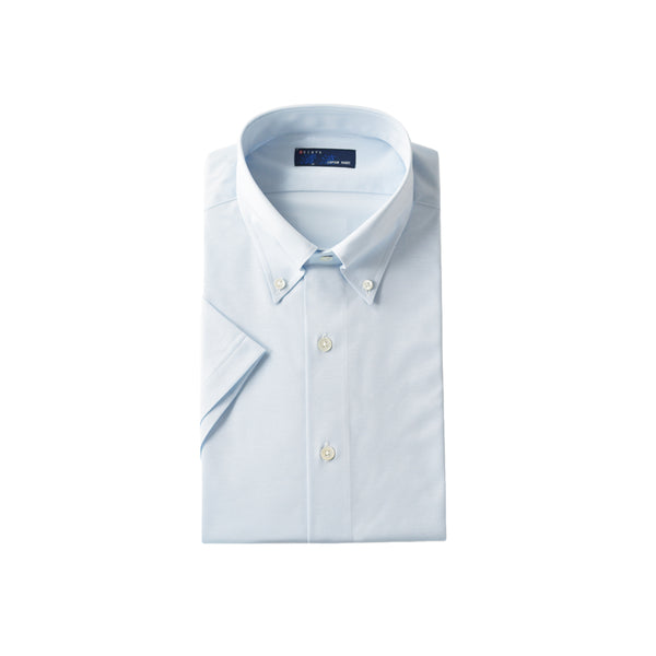 【日本製】ワイシャツ メンズ ビジネス 半袖 接触冷感 ボタンダウン イージーケア ノンアイロン イージーフォーマルシャツ サックス(SHKJ23-039-sa)