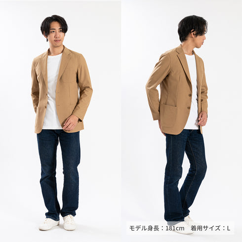 【日本製】 テーラードジャケット メンズ ビジネス カジュアル イージーケア ストレッチ ウールライクファブリック ベージュ(SJFB25-103-be)