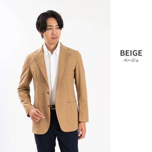【日本製】 テーラードジャケット メンズ ビジネス カジュアル イージーケア ストレッチ ウールライクファブリック ベージュ(SJFB25-103-be)