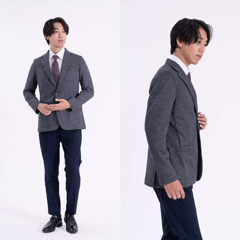【日本製】 ジャケット メンズ ビジネス テーラードジャケット イージーケア 保温 ストレッチ ウールコットン ネイビー(SJFB25-108-na)