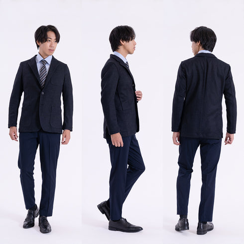 【日本製】 ジャケット メンズ ビジネス テーラードジャケット イージーケア 保温 ストレッチ ウールコットン ネイビー(SJFB25-108-na)
