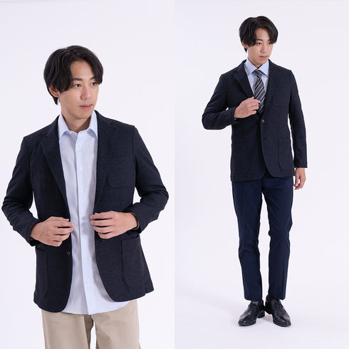 【日本製】 ジャケット メンズ ビジネス テーラードジャケット イージーケア 保温 ストレッチ ウールコットン ネイビー(SJFB25-108-na)