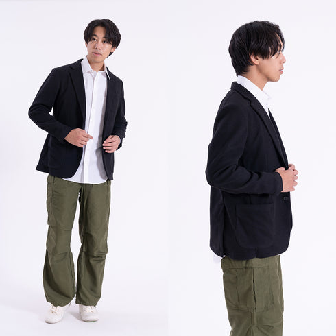 【日本製】 ジャケット メンズ ビジネス テーラードジャケット 吸湿発熱 保温 軽量 ストレッチ ライトメルトン ブラック(SJFB25-112-bk)