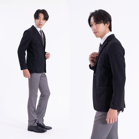 【日本製】 ジャケット メンズ ビジネス テーラードジャケット 吸湿発熱 保温 軽量 ストレッチ ライトメルトン ブラック(SJFB25-112-bk)