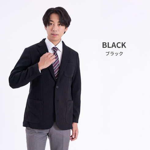 【日本製】 ジャケット メンズ ビジネス テーラードジャケット 吸湿発熱 保温 軽量 ストレッチ ライトメルトン ブラック(SJFB25-112-bk)