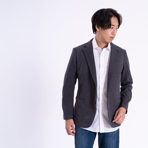 【日本製】 ジャケット メンズ ビジネス テーラードジャケット 吸湿発熱 保温 軽量 ストレッチ ライトメルトン ブラック(SJFB25-112-bk)