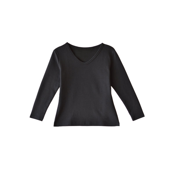 【日本製】 超極暖プレミアムα インナー レディース 長袖 Vネック 裏起毛 2層構造 暖かい 保温 接結素材 ブラック(SKWC-04w-s-bk)