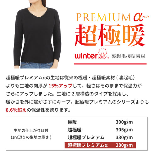 【日本製】 超極暖プレミアムα インナー レディース 長袖 Vネック 裏起毛 2層構造 暖かい 保温 接結素材 オフホワイトク(SKWC-04w-s-owh)