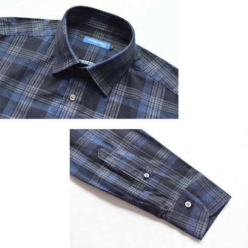 【日本製】チェックシャツ メンズ 長袖 暖かい コーデュロイ レギュラーカラー レッド(SNFB24-076-re)