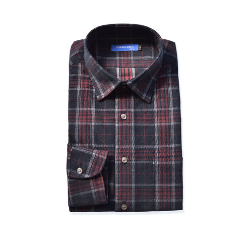 【日本製】チェックシャツ メンズ 長袖 暖かい コーデュロイ レギュラーカラー レッド(SNFB24-076-re)