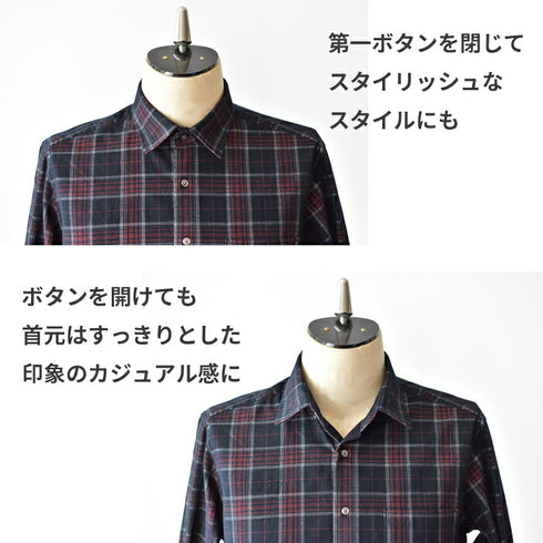 【日本製】チェックシャツ メンズ 長袖 暖かい コーデュロイ レギュラーカラー レッド(SNFB24-076-re)