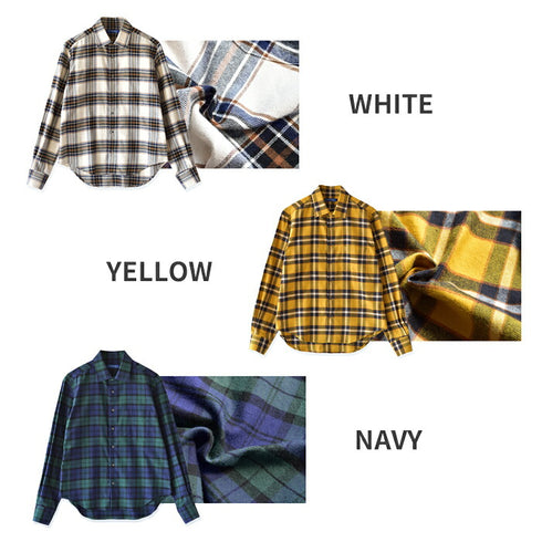 【日本製】チェックシャツ メンズ 長袖 綿100% オーガニックコットン レギュラーカラー イエロー(SNFB24-077-ye)