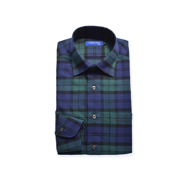 【日本製】チェックシャツ メンズ 長袖 綿100% オーガニックコットン レギュラーカラー ネイビー(SNFB24-077-na)