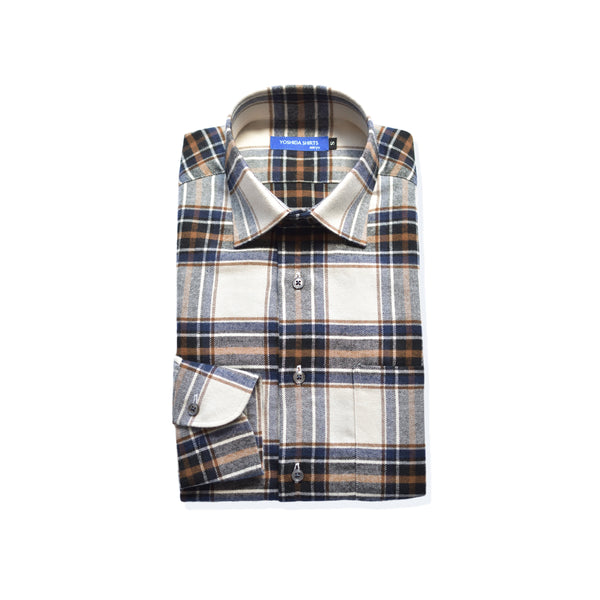 【日本製】チェックシャツ メンズ 長袖 綿100% オーガニックコットン レギュラーカラー ホワイト(SNFB24-077-wh)