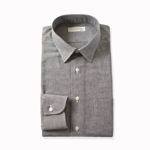 【日本製】 ワイシャツ メンズ ビジネス 長袖 ダンガリーシャツ 無地 レギュラーカラー ブラック(SNFG23-047-bk)