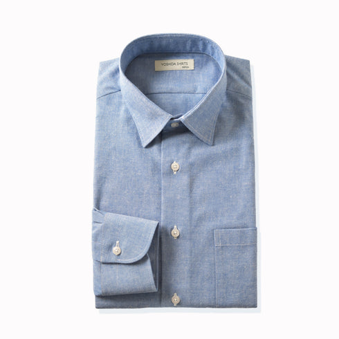 【日本製】 ワイシャツ メンズ ビジネス 長袖 ダンガリーシャツ 無地 レギュラーカラー ブルー(SNFG23-047-bl)