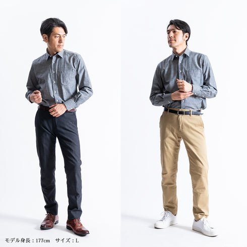 【日本製】 ワイシャツ メンズ ビジネス 長袖 ダンガリーシャツ 無地 レギュラーカラー ブラック(SNFG23-047-bk)