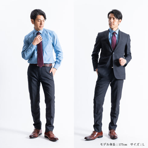 【日本製】 ワイシャツ メンズ ビジネス 長袖 ダンガリーシャツ 無地 レギュラーカラー ブラック(SNFG23-047-bk)