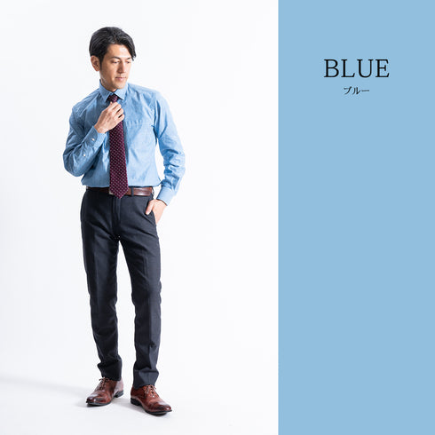 【日本製】 ワイシャツ メンズ ビジネス 長袖 ダンガリーシャツ 無地 レギュラーカラー ブラック(SNFG23-047-bk)