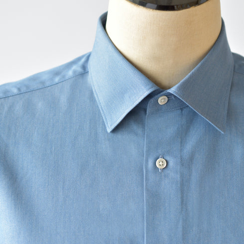 【日本製】 デニムシャツ メンズ 長袖 ビジネス ワイシャツ 無地 セミワイドカラー ブルー(SNFG24-086-bl)