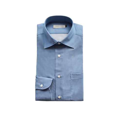 【日本製】 デニムシャツ メンズ 長袖 ビジネス ワイシャツ 無地 セミワイドカラー ブルー(SNFG24-086-bl)