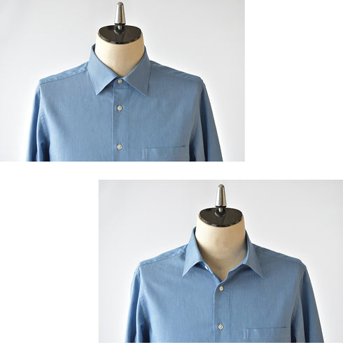 【日本製】 デニムシャツ メンズ 長袖 ビジネス ワイシャツ 無地 セミワイドカラー ブルー(SNFG24-086-bl)