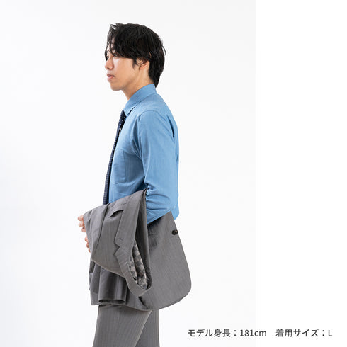 【日本製】 デニムシャツ メンズ 長袖 ビジネス ワイシャツ 無地 セミワイドカラー ブルー(SNFG24-086-bl)