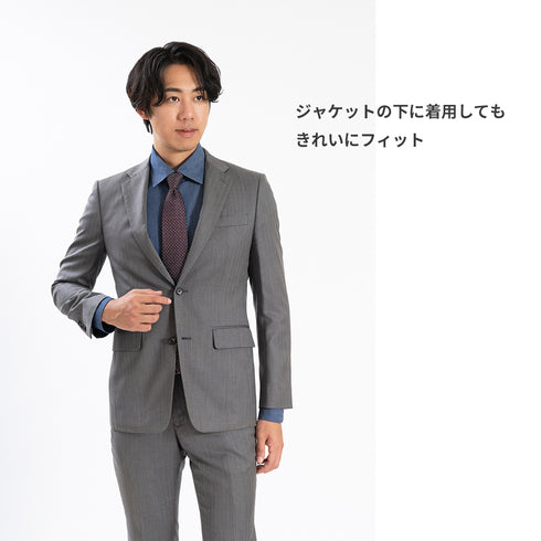 【日本製】 デニムシャツ メンズ 長袖 ビジネス ワイシャツ 無地 セミワイドカラー ブルー(SNFG24-086-bl)