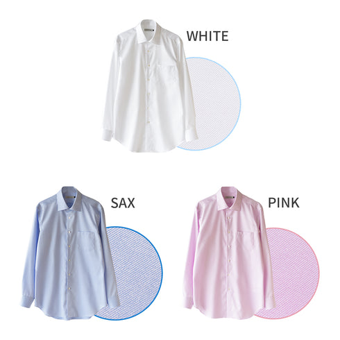 【日本製】 ワイシャツ メンズ 長袖 ビジネス 形態安定 綿100% セミワイドカラー ピンク(SNFG25-104-pi)