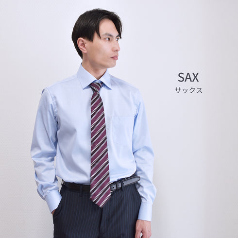 【日本製】 ワイシャツ メンズ 長袖 ビジネス 形態安定 綿100% セミワイドカラー ピンク(SNFG25-104-pi)