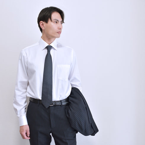 【日本製】 ワイシャツ メンズ 長袖 ビジネス 形態安定 綿100% セミワイドカラー ピンク(SNFG25-104-pi)