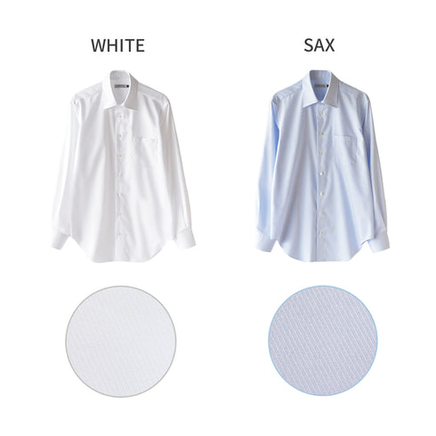 【日本製】 ワイシャツ メンズ 長袖 ビジネス 形態安定 綿100% レギュラーカラー ドビーコットン サックス(SNFG25-105-sa)