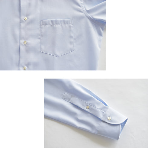 【日本製】 ワイシャツ メンズ 長袖 ビジネス 形態安定 綿100% レギュラーカラー ドビーコットン サックス(SNFG25-105-sa)