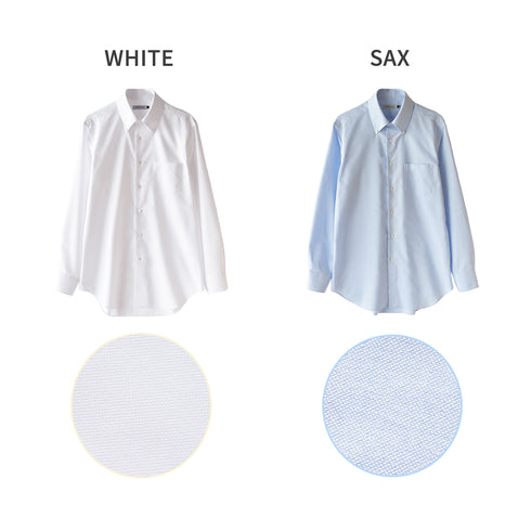 【日本製】 ワイシャツ メンズ 長袖 ビジネス オックスフォード セミワイドカラー サックス(SNFG25-106-sa)