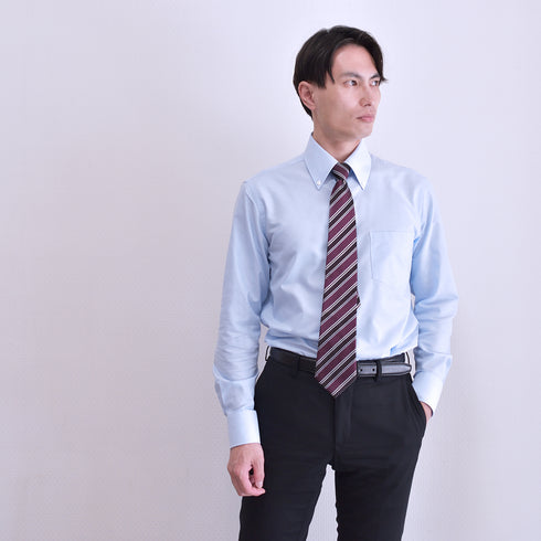 【日本製】 ワイシャツ メンズ 長袖 ビジネス オックスフォード セミワイドカラー サックス(SNFG25-106-sa)