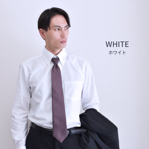 【日本製】 ワイシャツ メンズ 長袖 ビジネス オックスフォード セミワイドカラー サックス(SNFG25-106-sa)