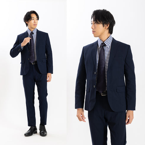 【日本製】 リネンチェックシャツ メンズ 長袖 ビジネス カジュアル 麻100% ボタンダウン ネイビー(SNFG26-118-na)