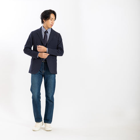 【日本製】 リネンチェックシャツ メンズ 長袖 ビジネス カジュアル 麻100% ボタンダウン ネイビー(SNFG26-118-na)