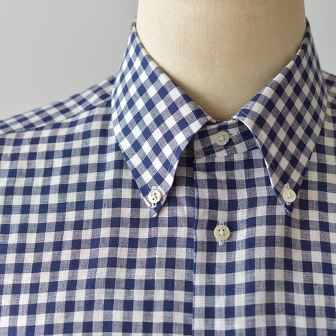 【日本製】 リネンチェックシャツ メンズ 長袖 ビジネス カジュアル 麻100% ボタンダウン ネイビー(SNFG26-118-na)