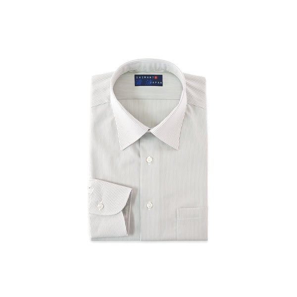 【日本製】長袖 ビジネスシャツ レギュラーカラー メンズ ストライプシャツ スーピマコットン100% ベージュ(SNFS22-019-be)