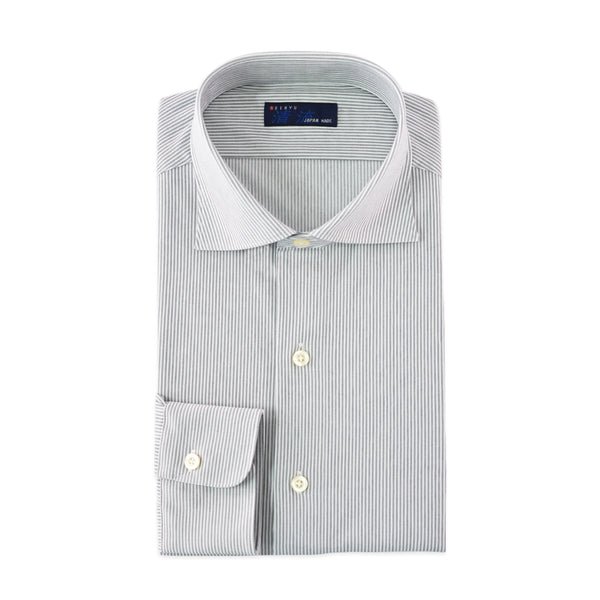 【日本製】 ワイシャツ メンズ 長袖 ビジネス ストレッチ イージーケア ノーアイロン ストライプ ワイドカラー グレー(SNKJ22-020-gr)