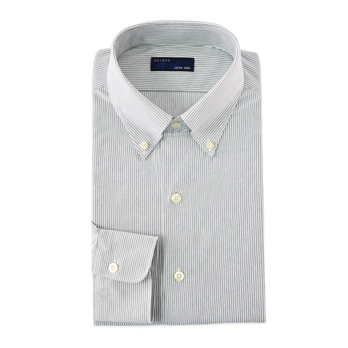【日本製】 ワイシャツ メンズ 長袖 ビジネス ストレッチ イージーケア ノーアイロン ストライプ ボタンダウン グレー(SNKJ22-021-gr)