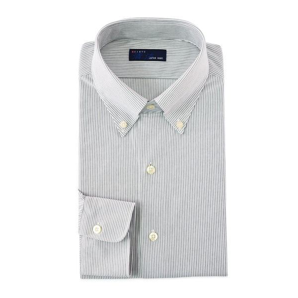 【日本製】 ワイシャツ メンズ 長袖 ビジネス ストレッチ イージーケア ノーアイロン ストライプ ボタンダウン グレー(SNKJ22-021-gr)