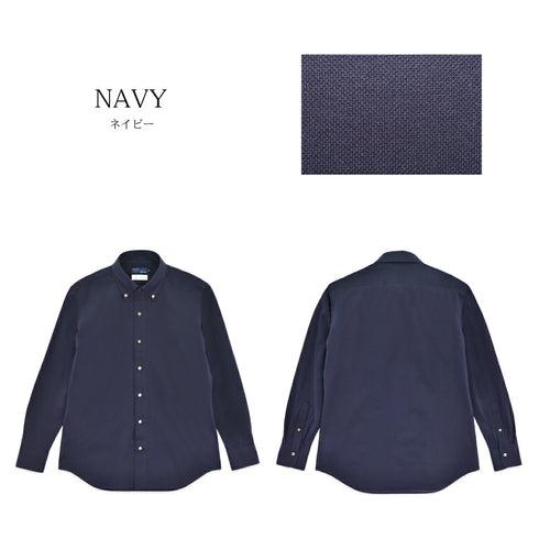 【日本製】 ワイシャツ メンズ 長袖 ビジネス 鹿の子 イージーケア ノーアイロン 無地 ボタンダウン アルビニ サックス(SNKJ22-014-sa)